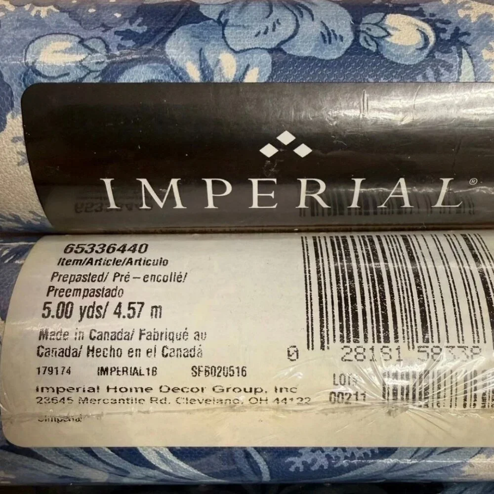 Vintage Wallpaper Border Floral Blue White Cottage Costal Imperial 3 Rolls NEW
